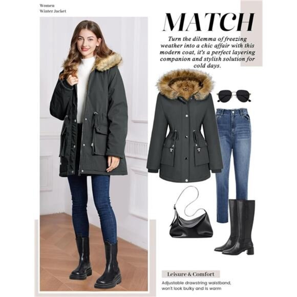 Womens Winter Coat Warm Thicken Puffer Jackets Charcoal - Picture 5 of 5